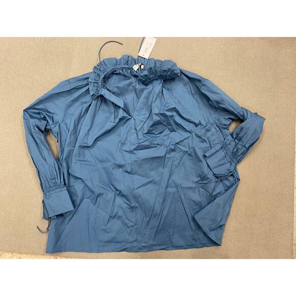 Harshman Women's Audrey Popover Blouse, Stellar Blue, Long Sleeve, NWT 220$ - Picture 4 of 9